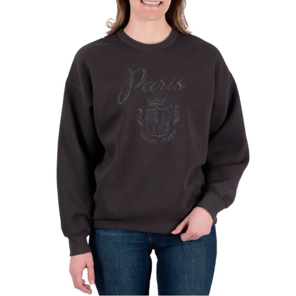 State of Mind Paris Graphic Sweatshirt Women’s Charcoal Gray Crewneck XL New